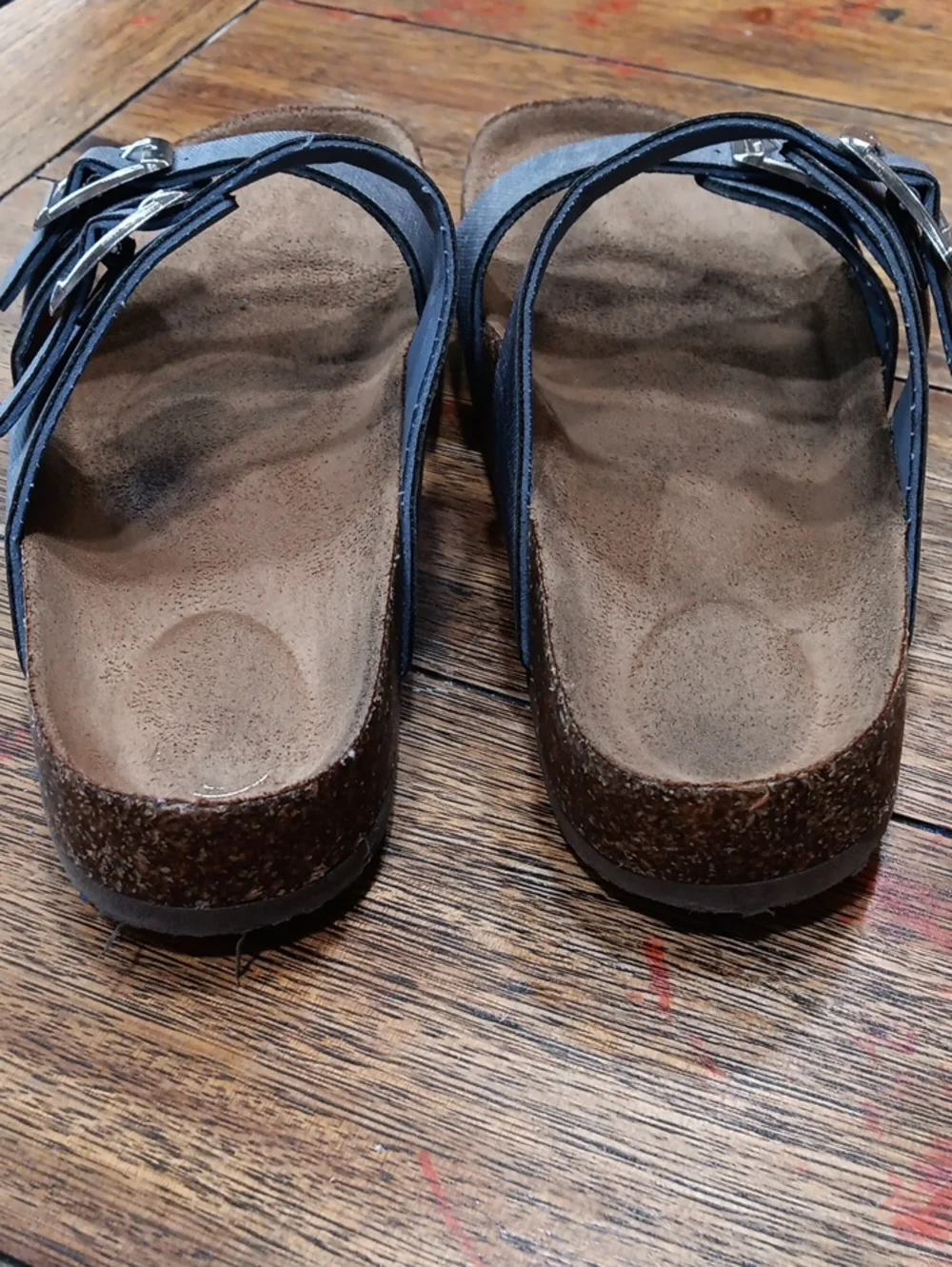 Girls Double Strap Blue Denim Slide Sandals Cork Bottoms